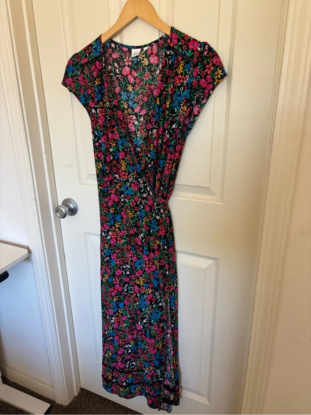 GAP Floral Midi Dress Size S Black Multicolor Garden Print Spring Summer Outfit - Picture 4 of 8